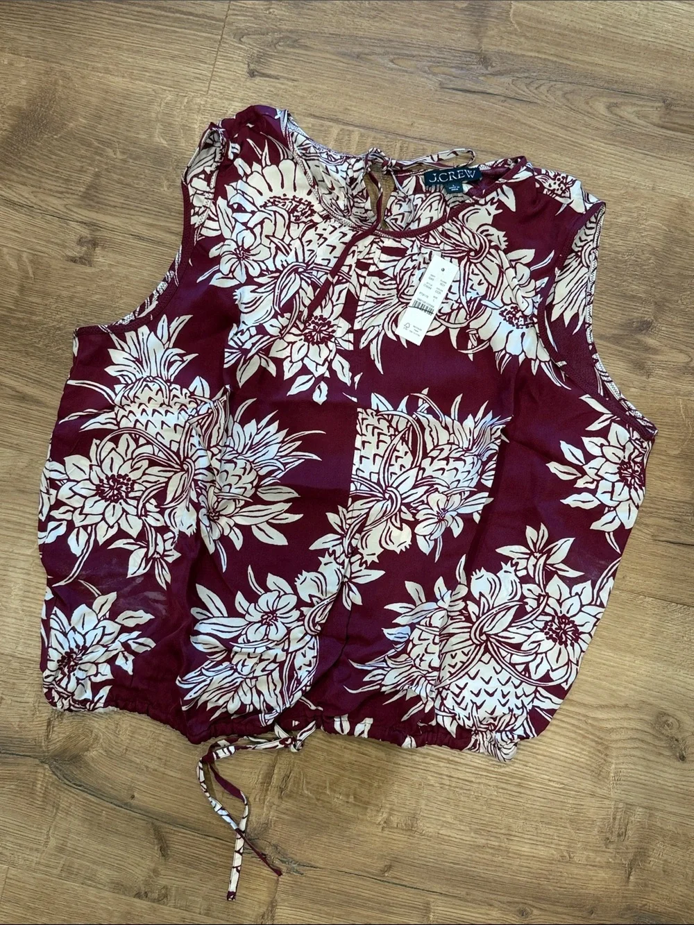 J Crew Drawstring-waist tank top in pineapple garden sateen